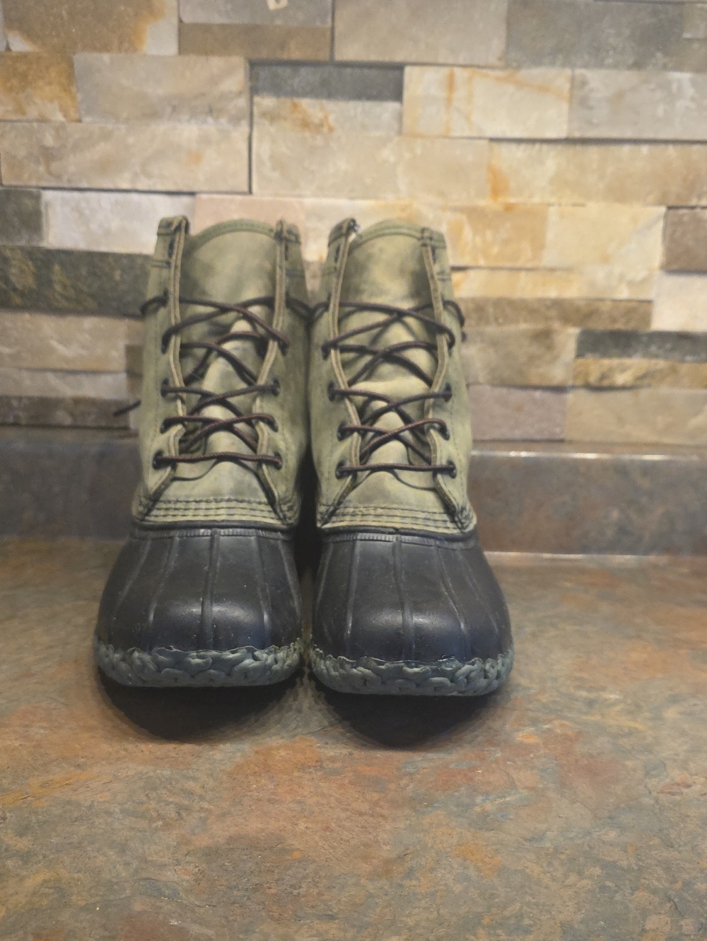 L.L. Bean Olive and Black Waterproof Duck Boots. Fits Women Size 10.